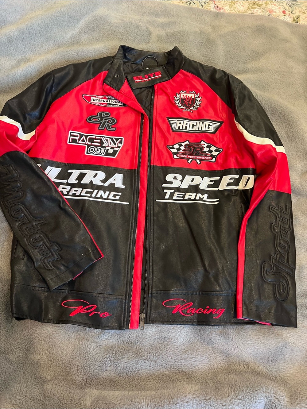 Elite Ultra Speed Team Red & Black Racing Bomber Jacket by Smoke Rise L